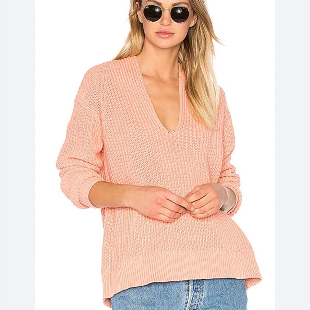 ALEXANDER WANG Deep V Neck Rib Knit Pullover in Salmon Size Small